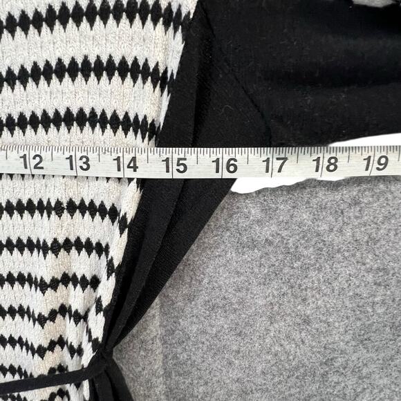 Studio One Knit Dress S Black White Diamond Striped Belted Stretch Work Career - Picture 7 of 14